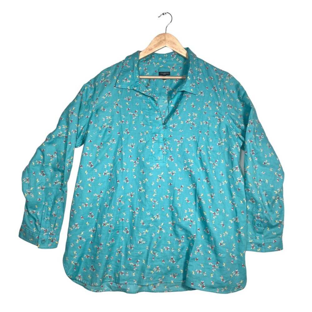 Talbots Turquois Floral boho Blouse sz Petite XLP
